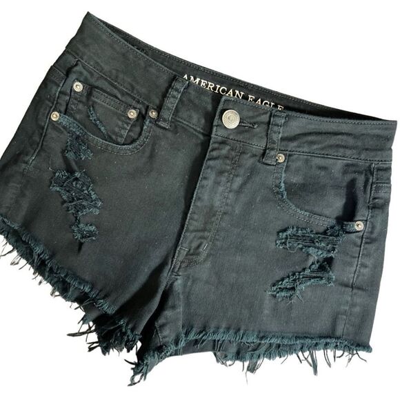 American Eagle hi rise festival Jean shorts black size 6 - Picture 6 of 12